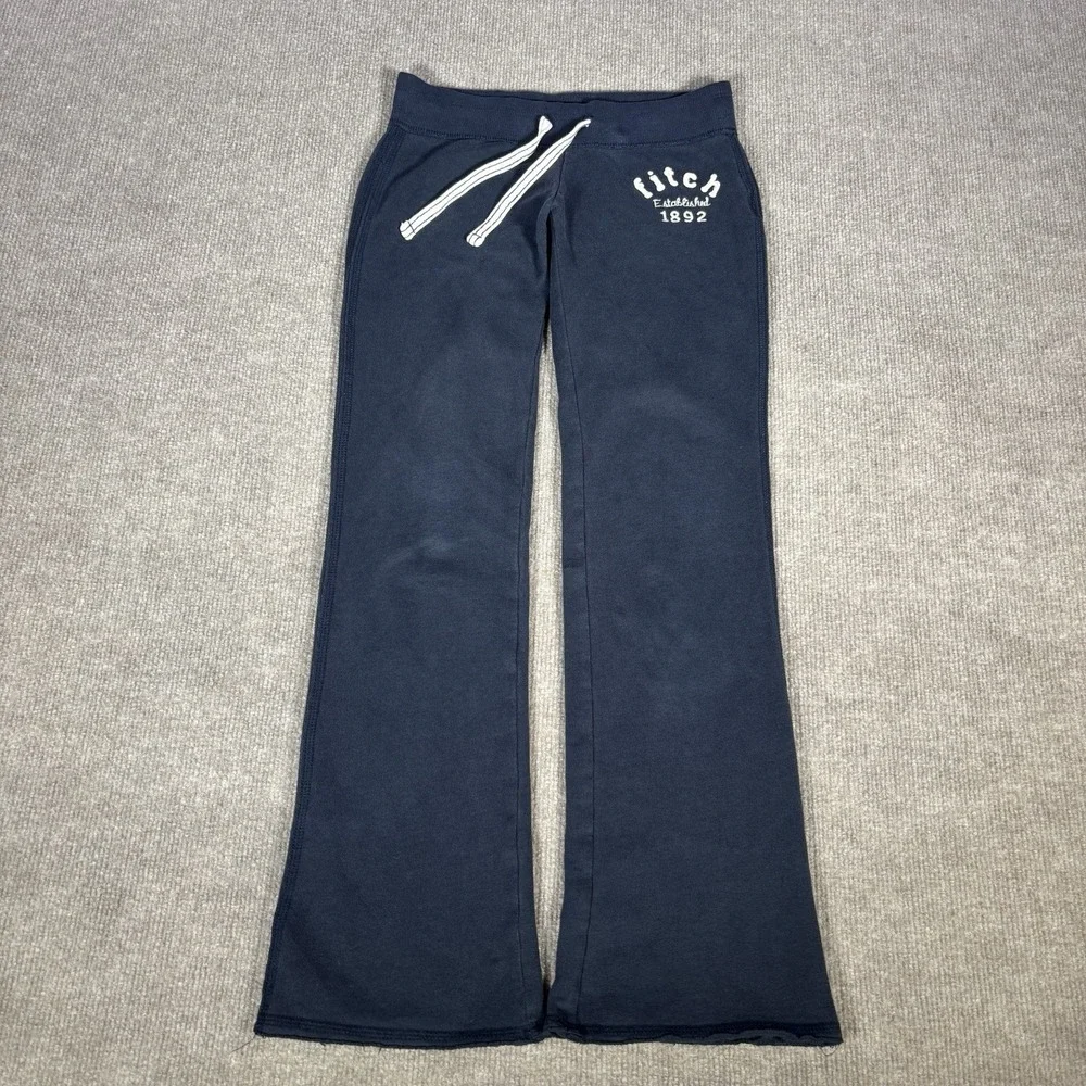 Abercrombie‎ Kids Sweatpants Youth Small Flared Navy Blue Fleece Embroidered Y2K